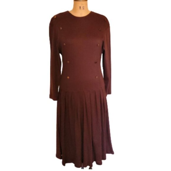 Vintage 90s low waist warm brown midi chic dress - Picture 2 of 11